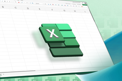 Excel logo in front of an empty spreadsheet.