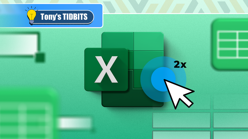 Excel logo with a cursor double-clicking on it.