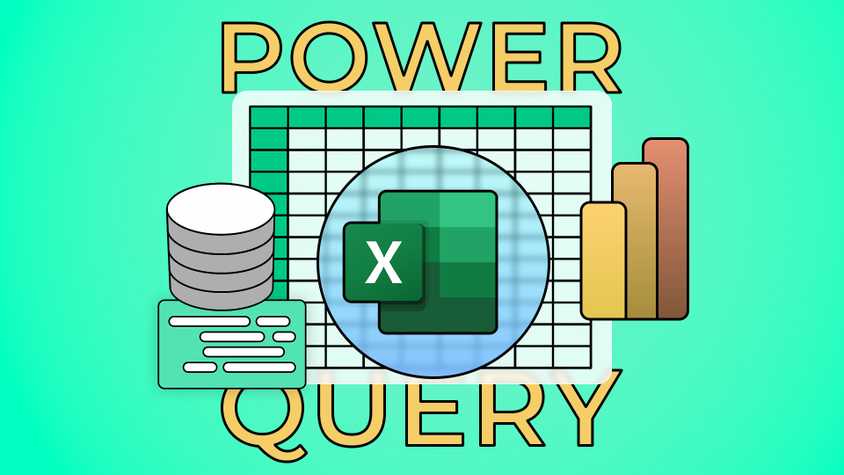 Excel logo with a spreadsheet in the background, some charts around it, and 'Power Query' written.