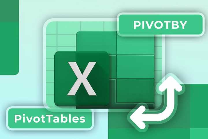 The Excel logo with a table in the background and 'PivotTables' and 'PIVOTBY' written next to it.