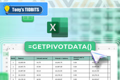Excel spreadsheet with the formula '=GETPIVOTDATA()' highlighted and the Excel logo above.