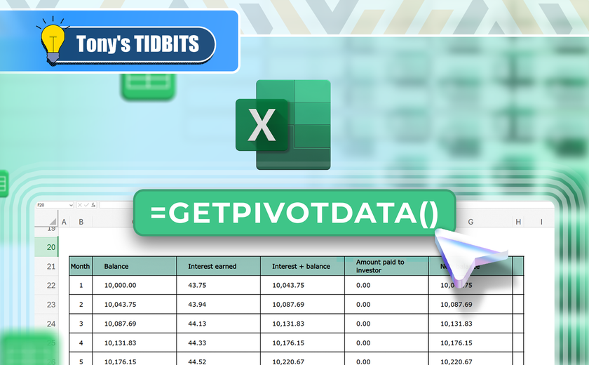 Excel spreadsheet with the formula '=GETPIVOTDATA()' highlighted and the Excel logo above.