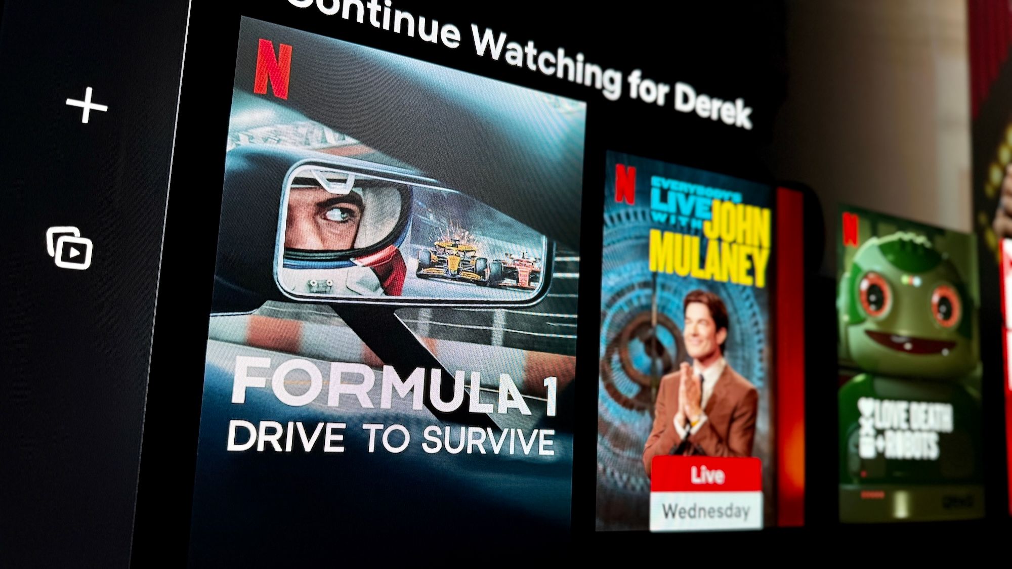 Formula 1 Drive to Survive Netflix show on a TV screen.