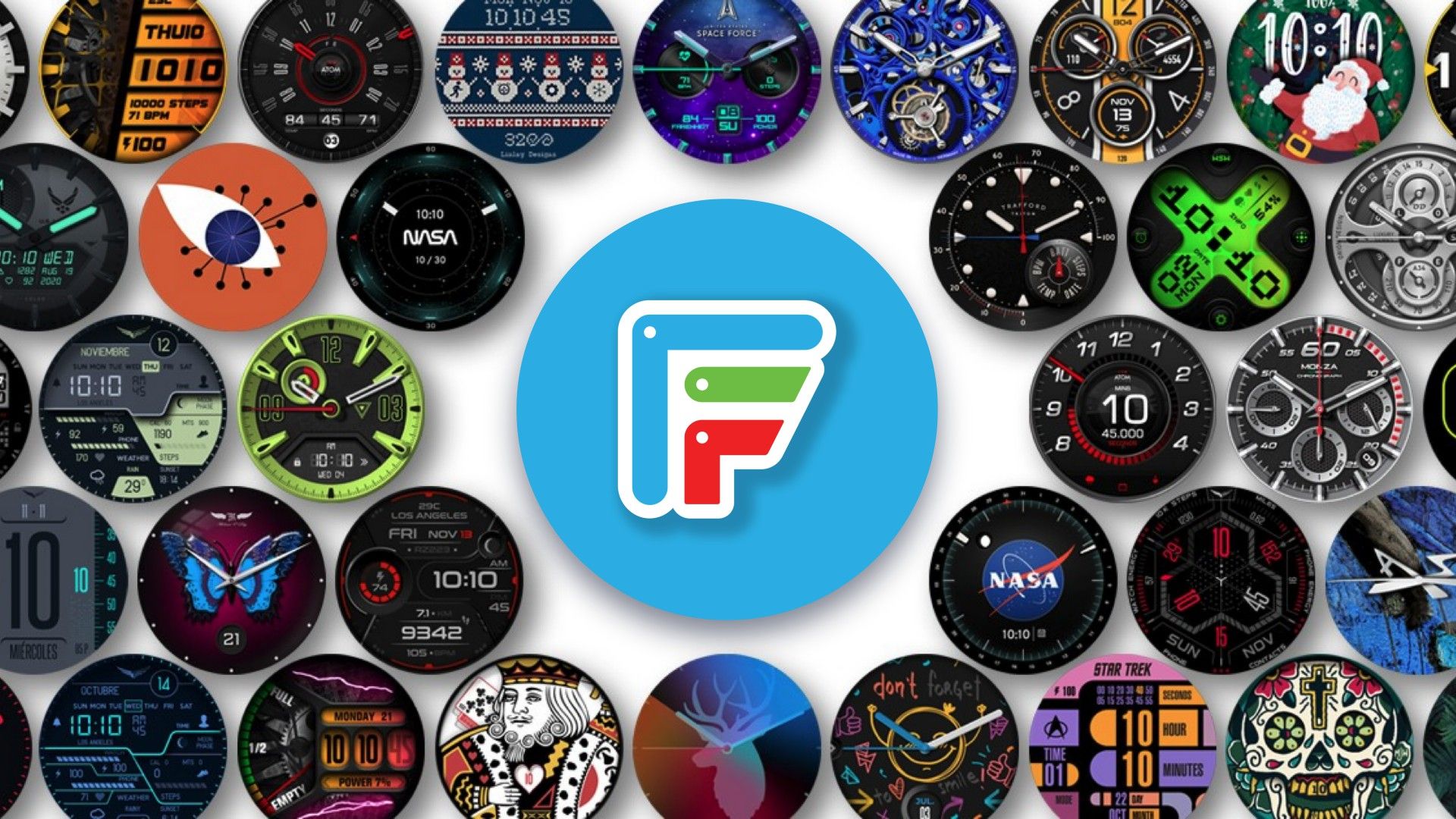 Facer logo with watch faces.