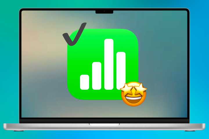 Apple Numbers app covered with checkmark and star-eyes emojis on a MacBook Pro.
