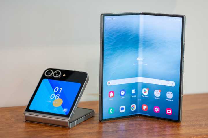 Galaxy Z Flip 6 next to the Fold 6 on a table. 