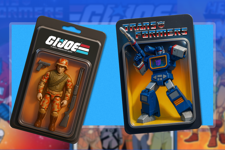G.I. Joe and Transformers action figures in their packaging, displayed side by side.