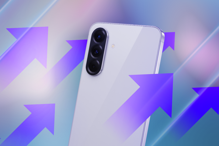 Galaxy A56 with upward arrows, representing improved performance.