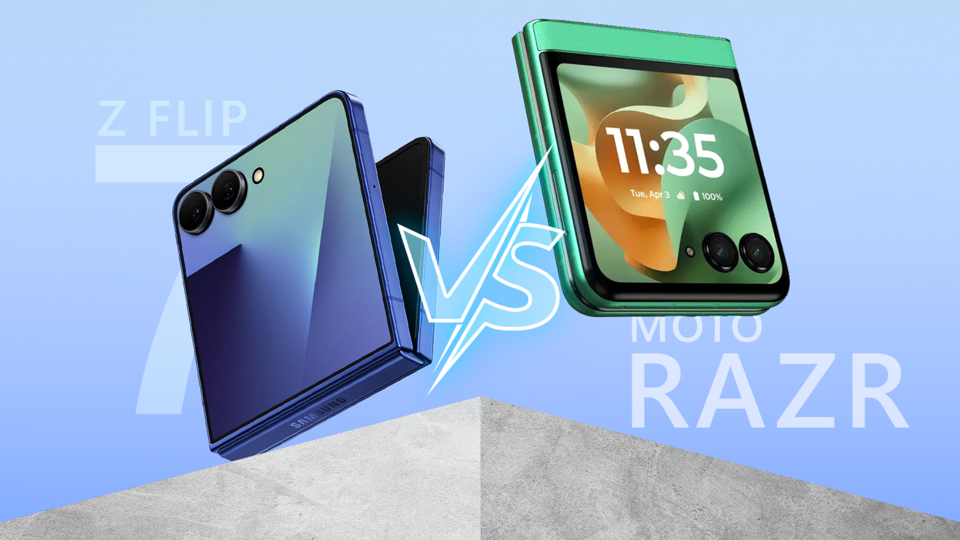 Side-by-side comparison of the Samsung Galaxy Z Flip 7 and the Motorola Razr.
