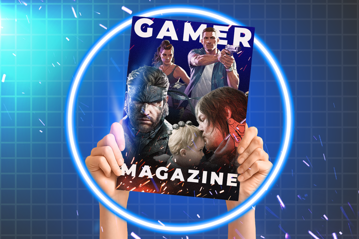 Hands holding a gaming magazine featuring some games on the cover.