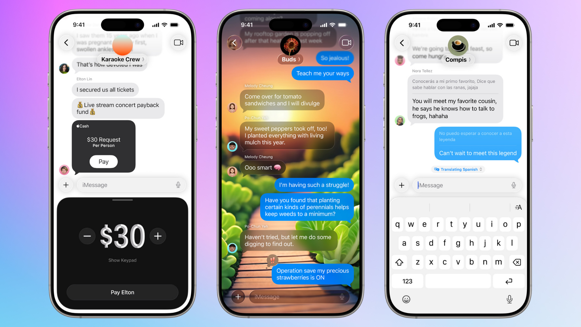 Screenshots of the new Apple Messages features released with iOS 26.