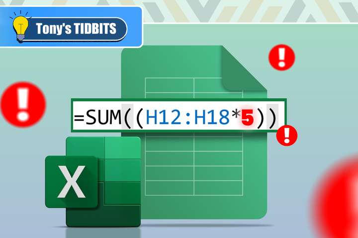 Illustration of an Excel file with a formula and some alerts around it.