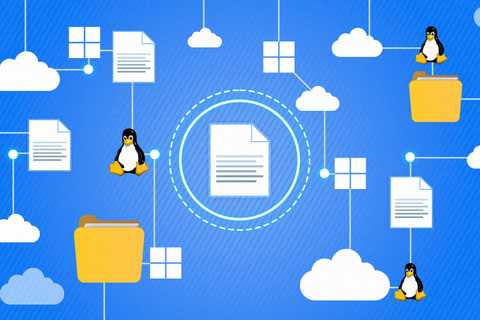Illustration of files and folders connected to the cloud, Linux, and Windows. 
