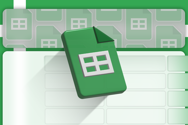 Illustration of the Google Sheets logo floating above a stylized spreadsheet interface, with repeated logo icons in the background.