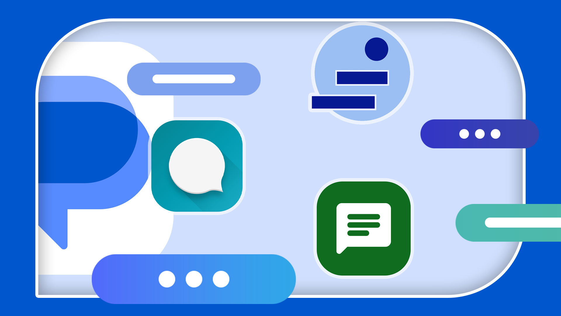 Illustration showing the Google Messages icon in the background, with alternative messaging apps around.