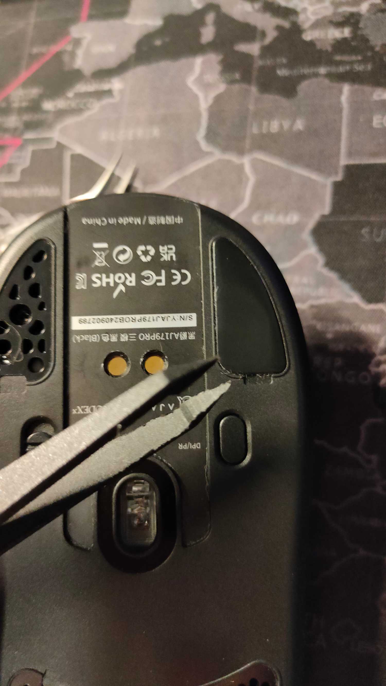 Removing mouse skates using tweezers.