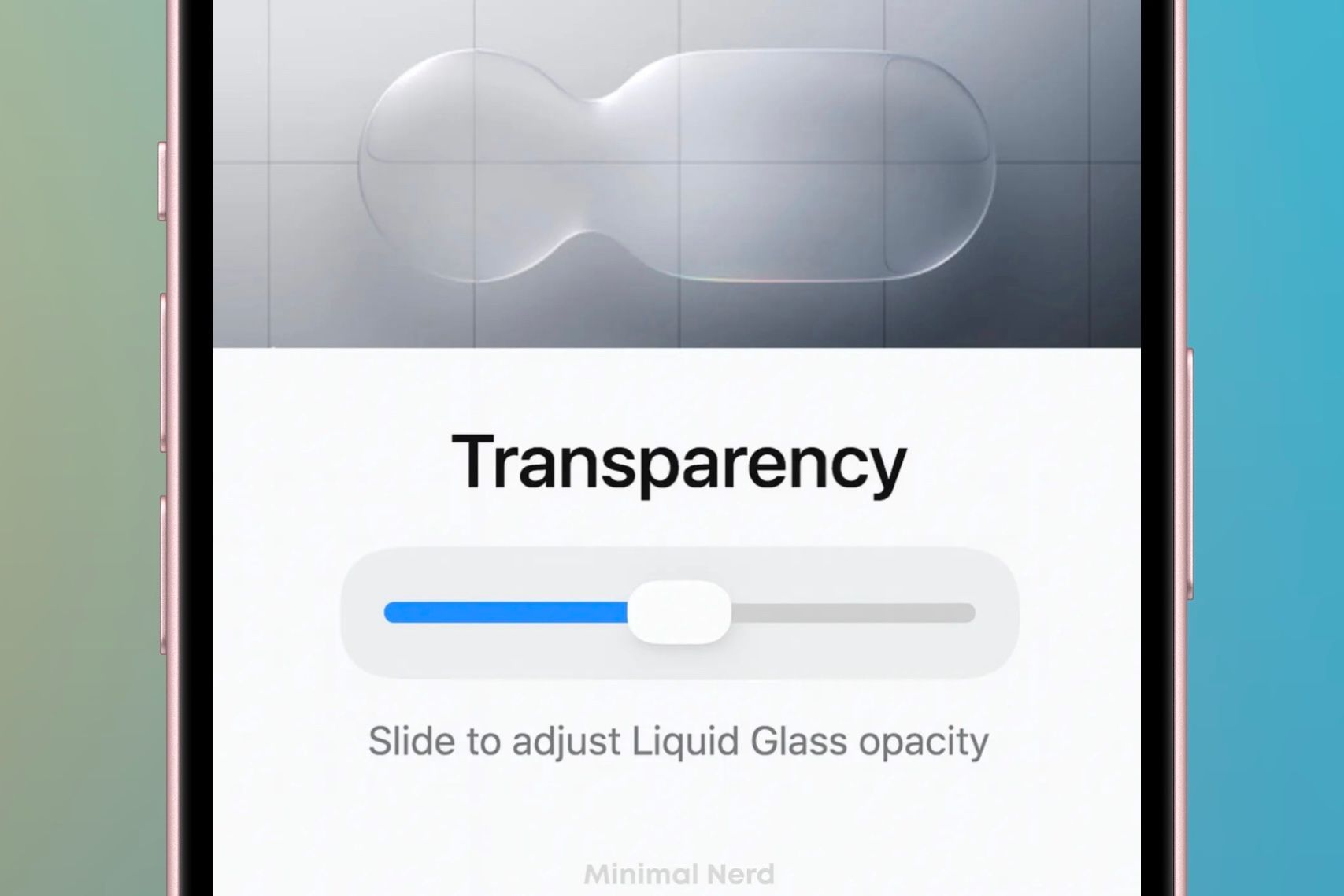 A mockup of what a Liquid Glass opacity slider would look like on iOS.