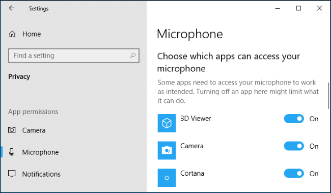 You can control microphone access on an app-by-app basis.