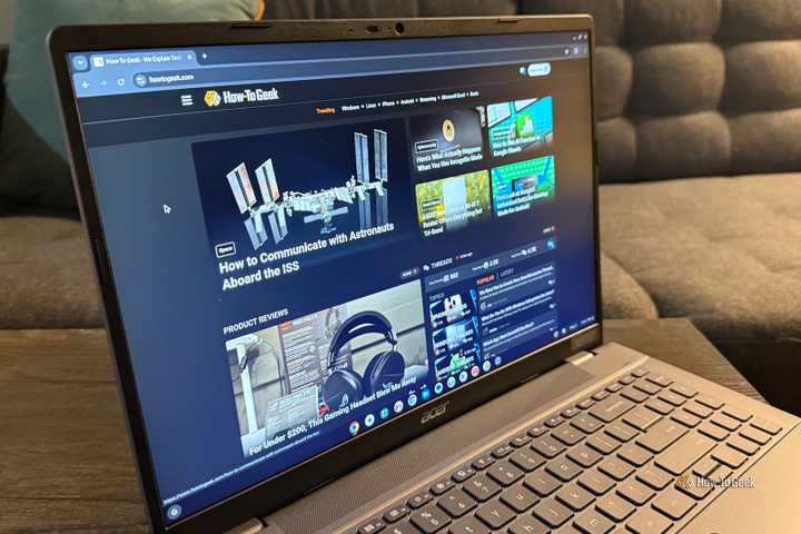 Close up of Acer Chromebook Plus 516 screen from an angle.