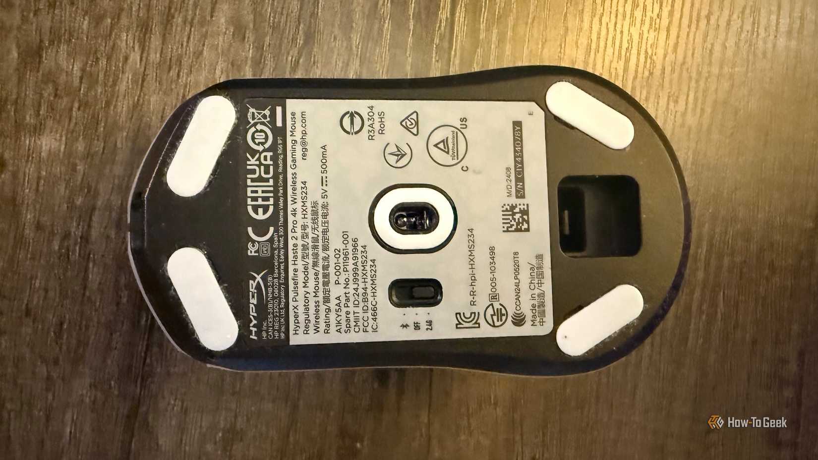 The bottom of the HyperX Pulsefire Saga 2 Pro.