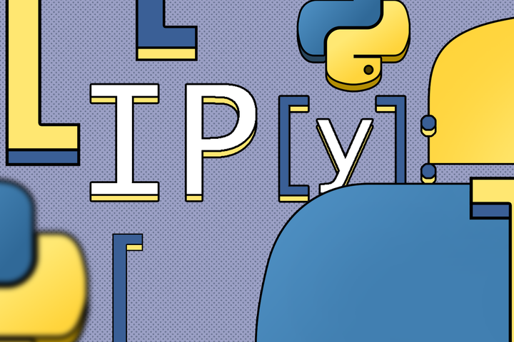 Stylized illustration featuring the IPython logo surrounded by Python icons.
