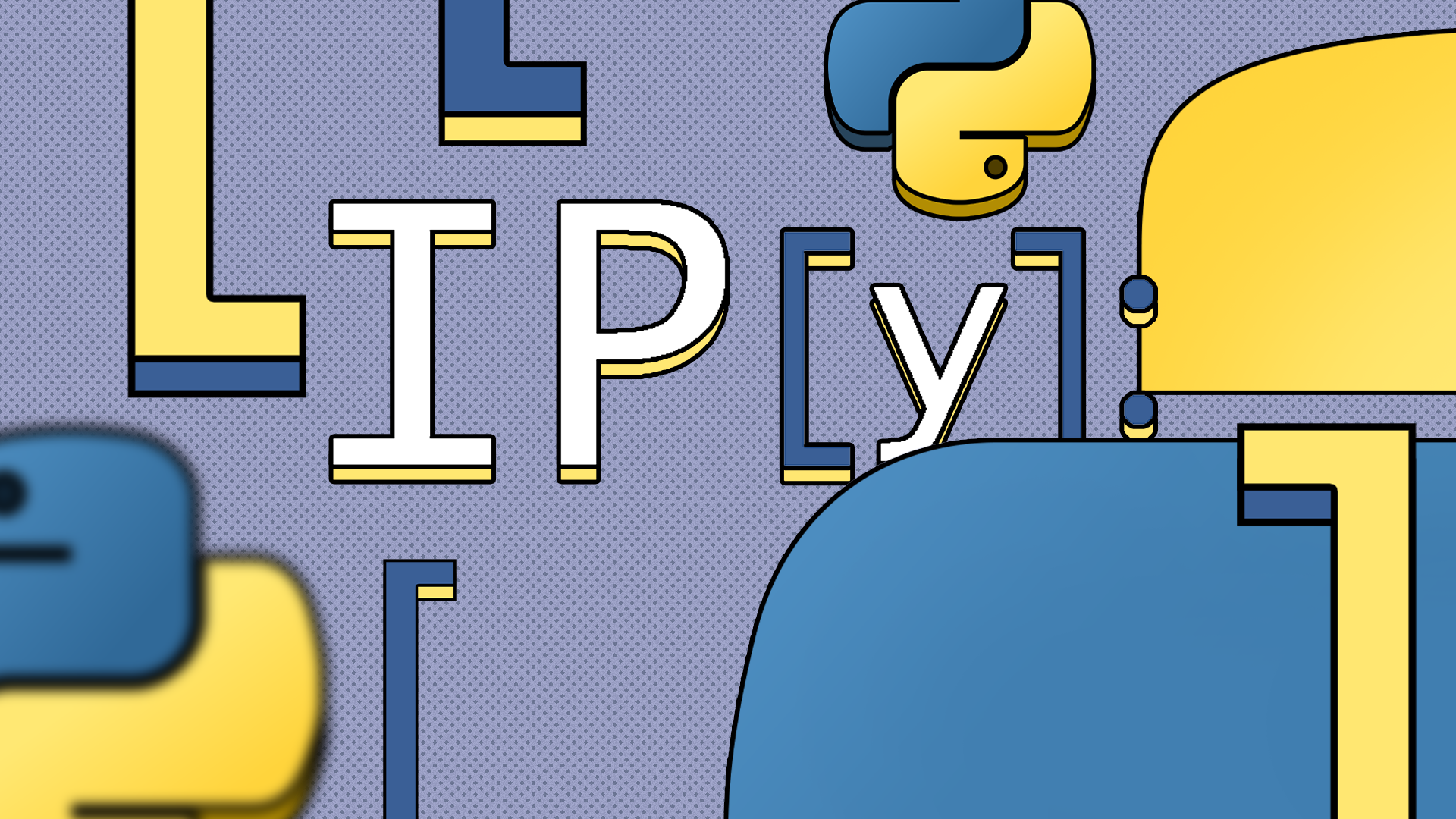 Stylized illustration featuring the IPython logo surrounded by Python icons.