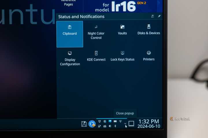 KDE Plasma task tray on a Kubuntu Focus Ir16 laptop.