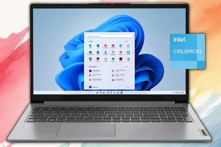 Lenovo Ideapad 1 on a painted background.