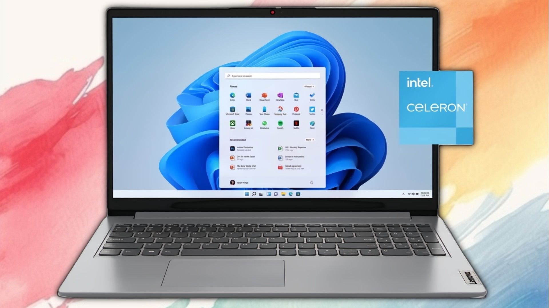 Lenovo Ideapad 1 on a painted background.
