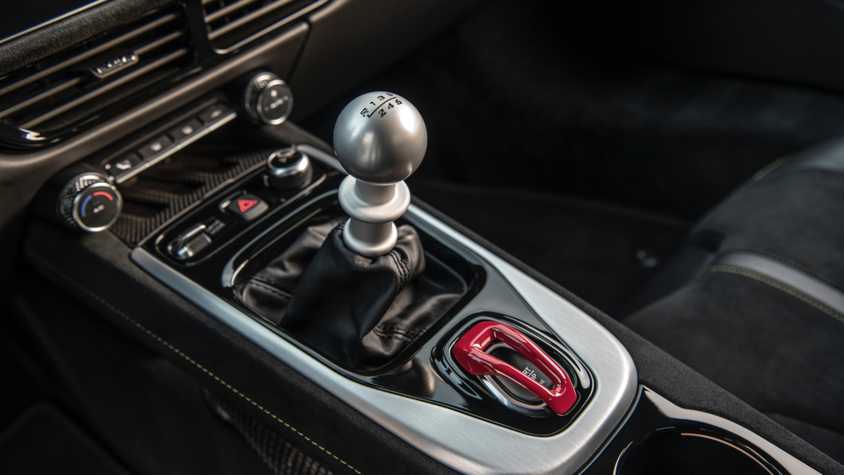 Close up shot of the manual shifter in the 2025 Lotus Emria
