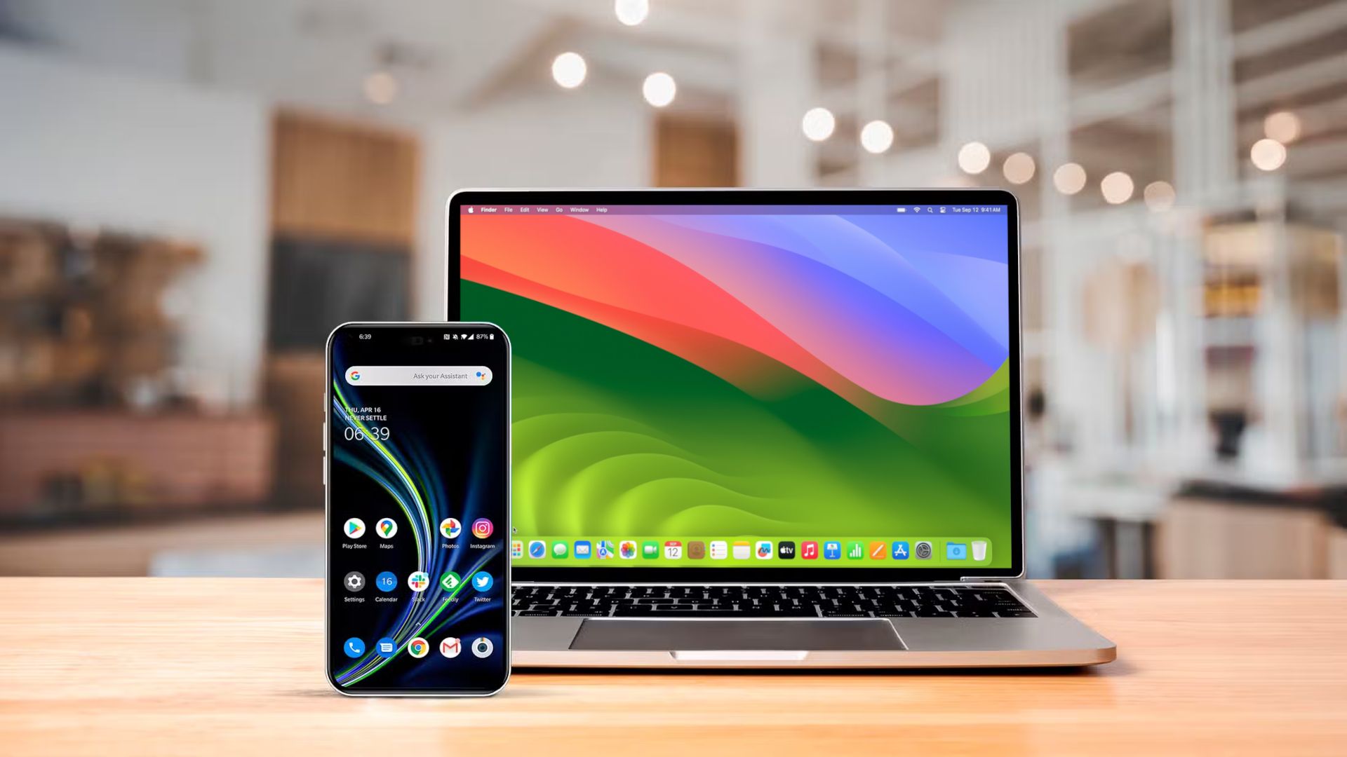 Android phone and MacBook.