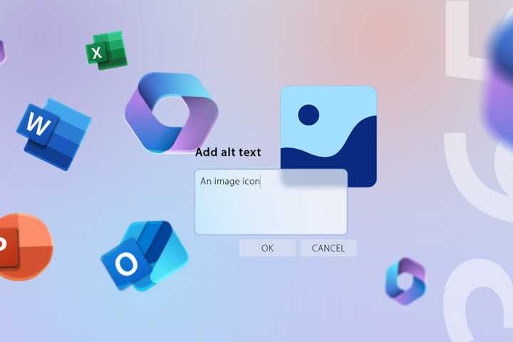 Microsoft 365 logo with some of its apps beside it and a field to add alt text.
