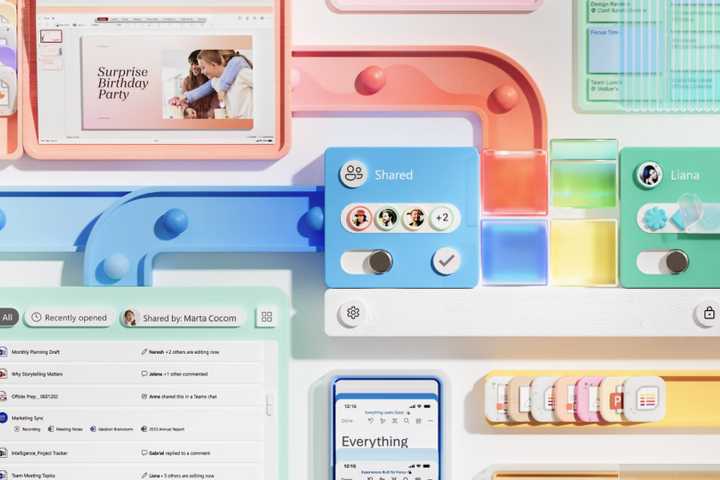 An illustration showing various Microsoft products and services. 