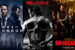 Posters for Gangs of London, Sons of Anarchy, and MobLand