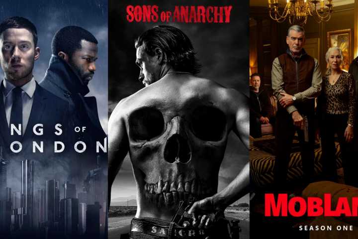 Posters for Gangs of London, Sons of Anarchy, and MobLand