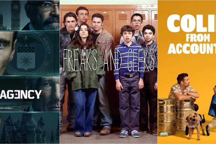 Image collage of show posters from The Agency, Freaks and Geeks, and Colin from Accounts on Paramount+.