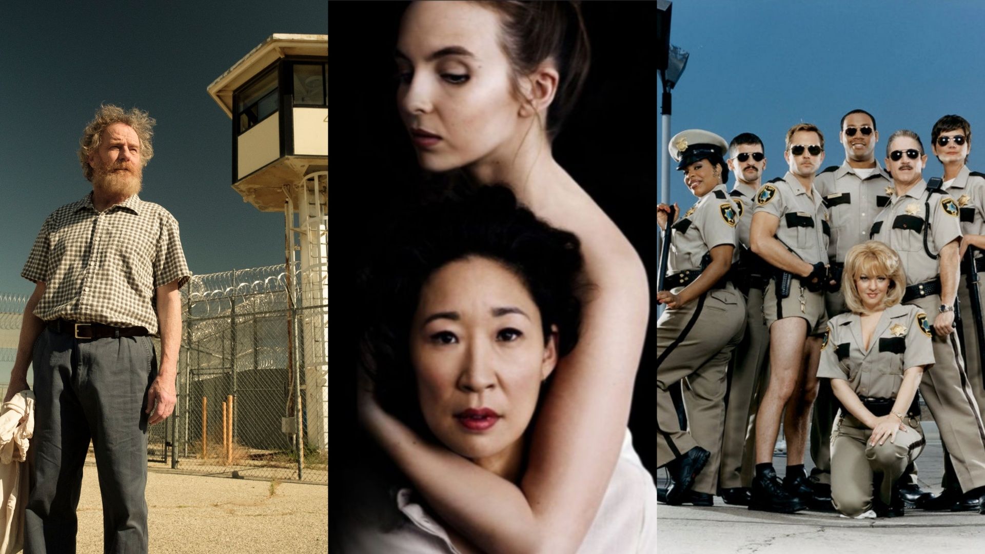 Mixed collage of Your Honor, Killing Eve, and Reno 911! images.