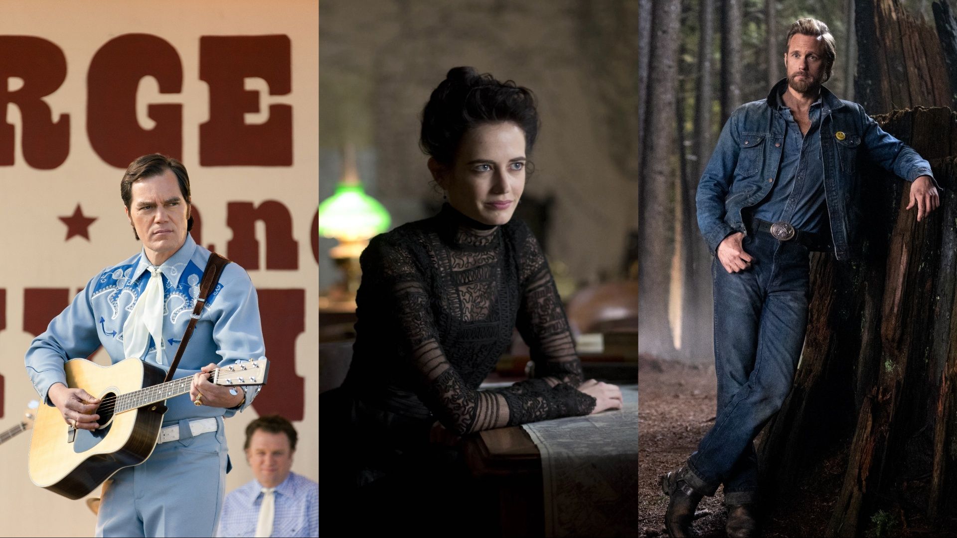 Mix collage of stills from George & Tammy, Penny Dreadful, and The Stand.