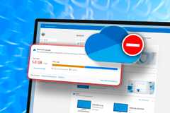 Monitor displaying the OneDrive window with a message indicating that the storage is full.