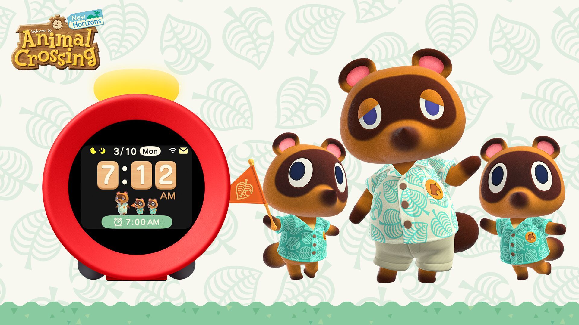 Key art for the Animal Crossing: New Horizons theme for the Nintendo Alarmo alarm clock.