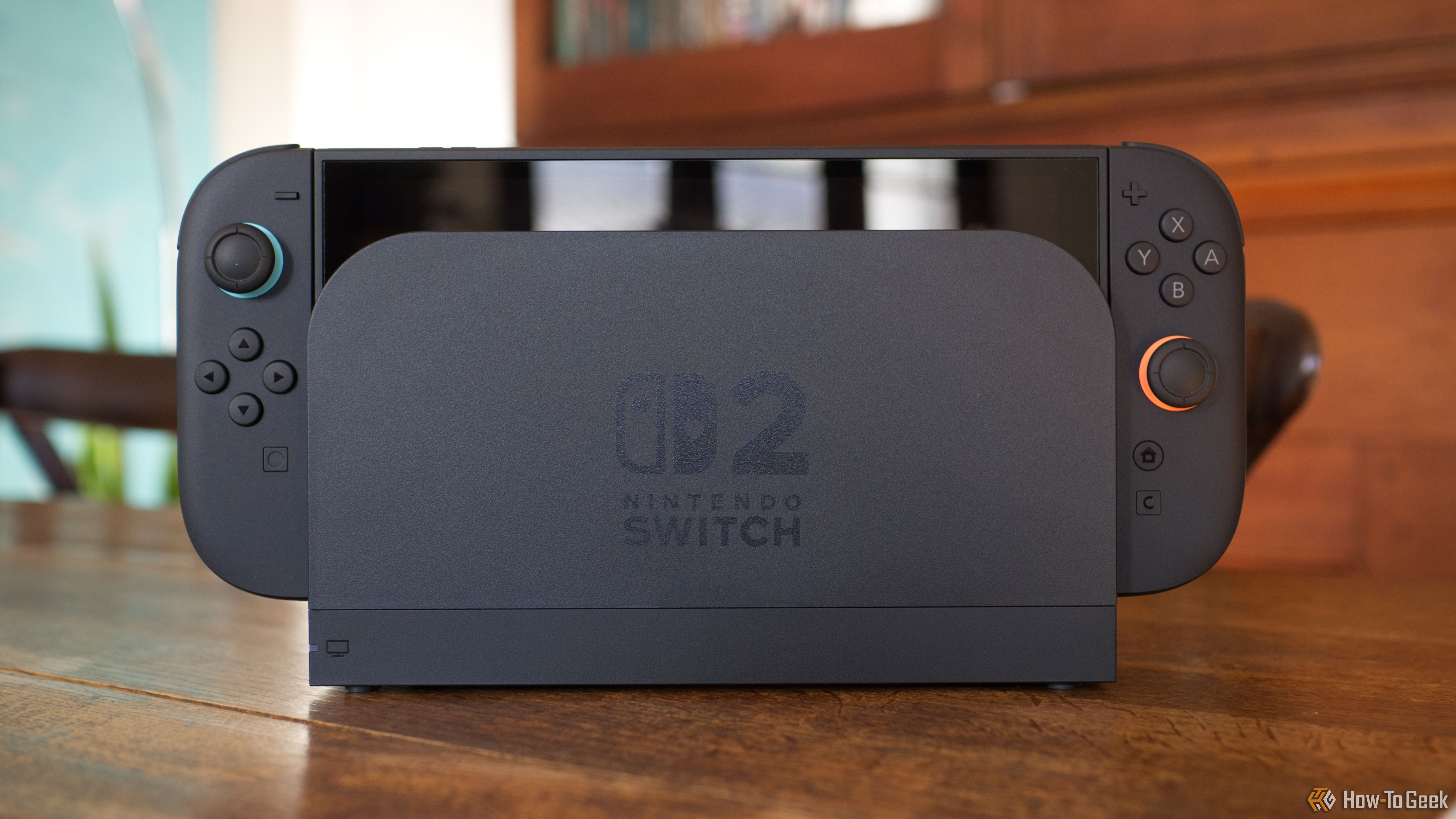 Nintendo Switch 2 in its dock.