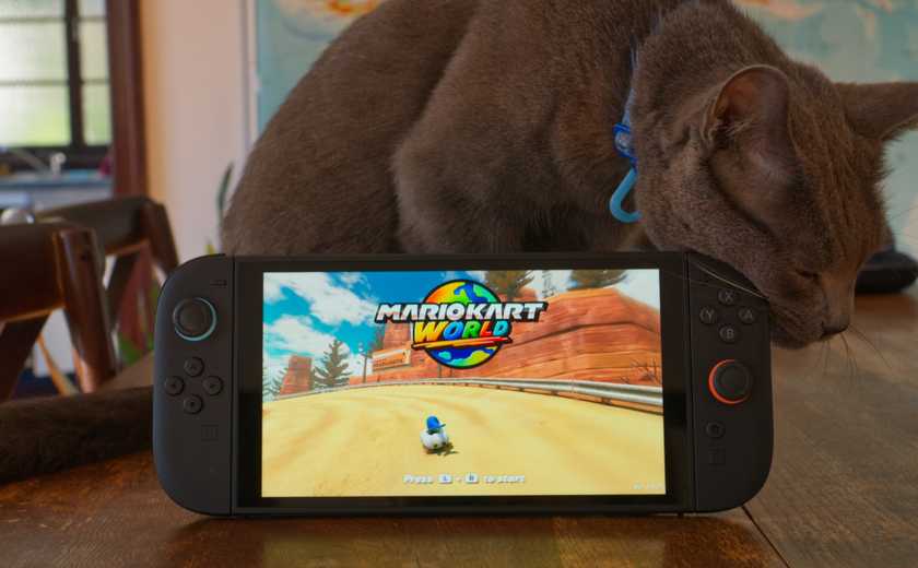 Nintendo Switch 2 with Roger the cat.