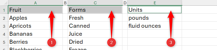 Non-adjacent cells are selected in Microsoft Excel by selecting the individual cells while holding Ctrl.