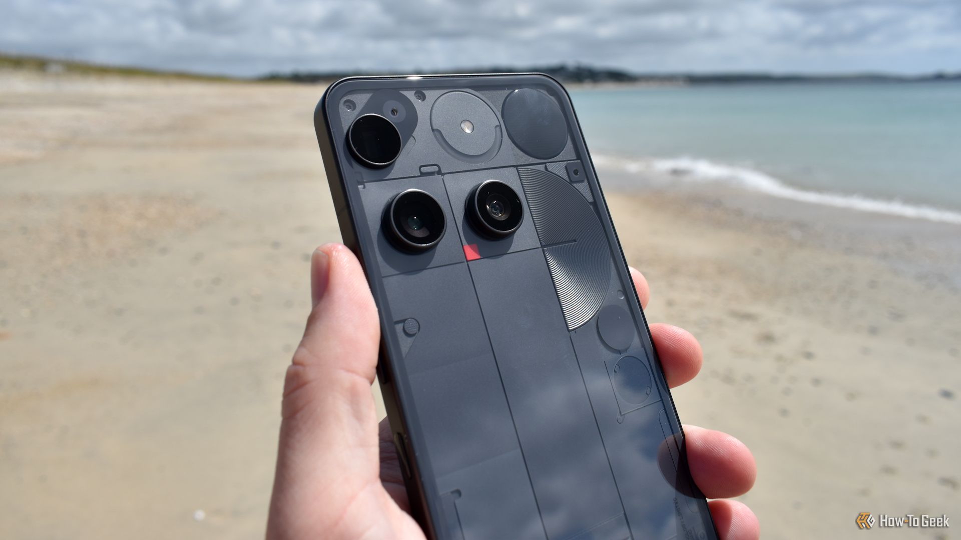 nothing phone 3 rear panel cameras at beach.