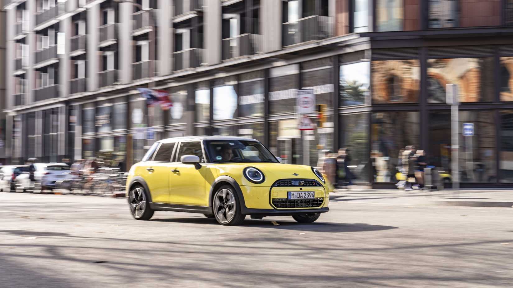 Front 3/4 action shot of a 2025 Mini Cooper S