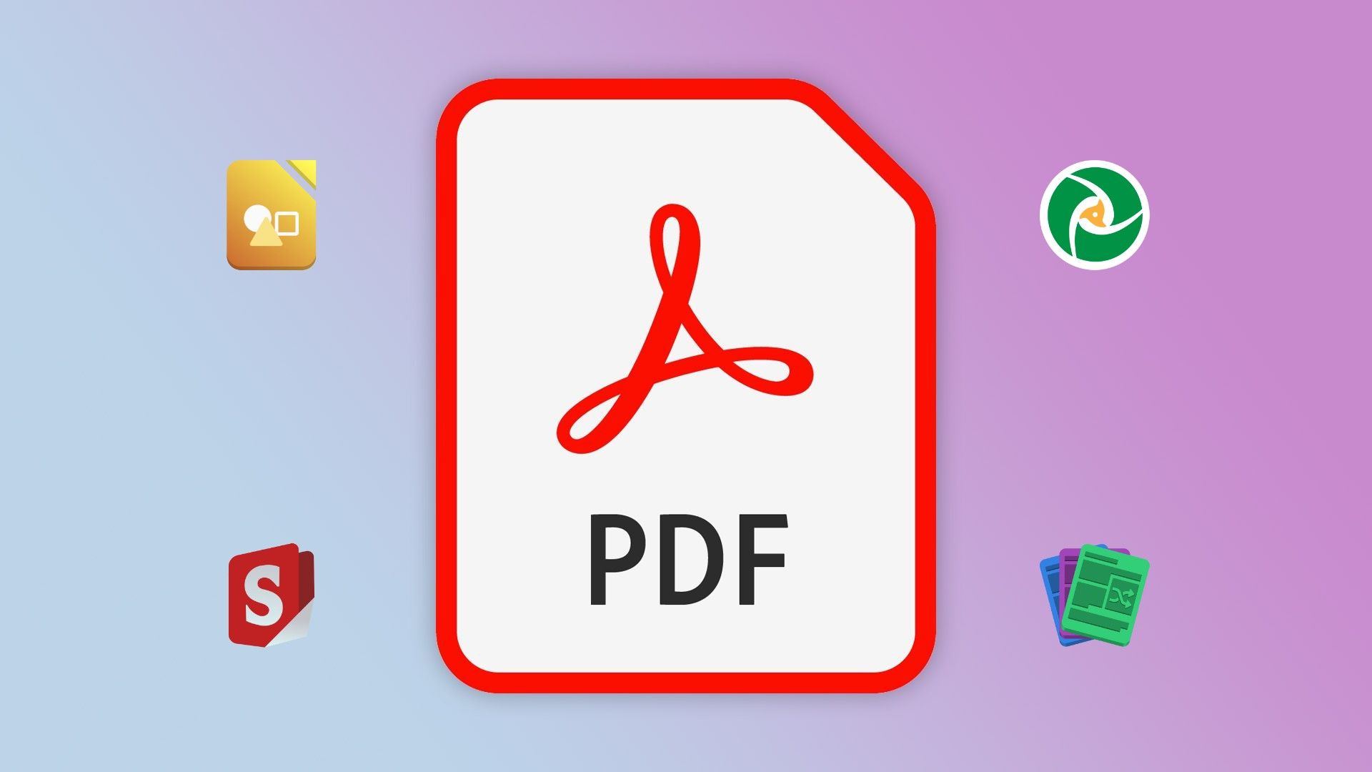 Adobe PDF icon surrounded by icons of various PDF editors.