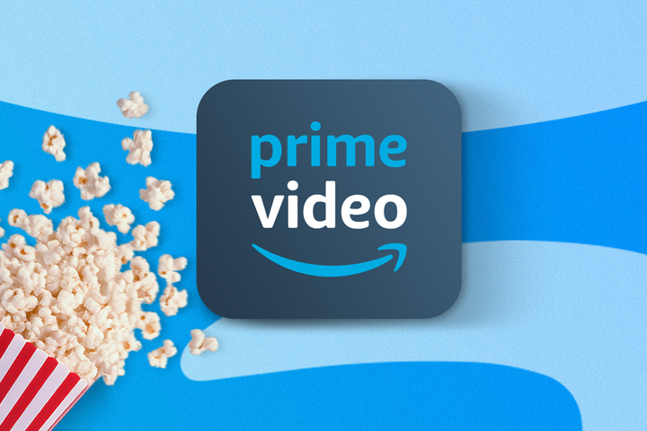 Prime Video logo and a popcorn bucket next to it.