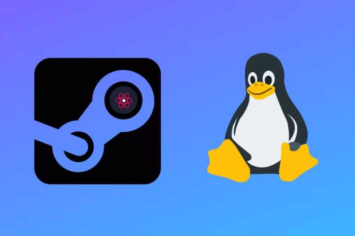 The logo of Valve's Proton compatibility layer next to Tux. 