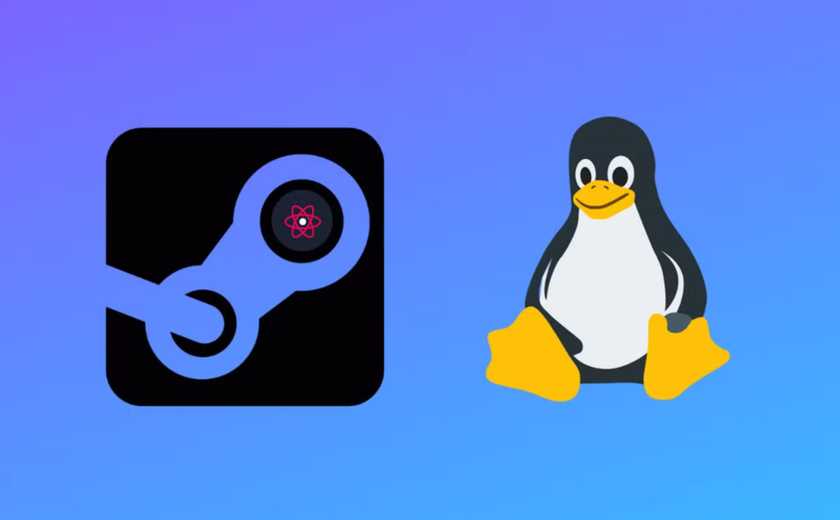 The logo of Valve's Proton compatibility layer next to Tux. 