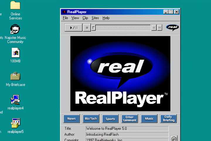 Realplayer on a Windows 2000 desktop.